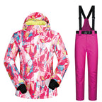 Women’s Ski Suit Thickened Breathable Outdoor Suit - Rose Red Puzzle Rose Red / L