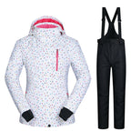 Women’s Ski Suit Thickened Breathable Outdoor Suit - White dots black / L