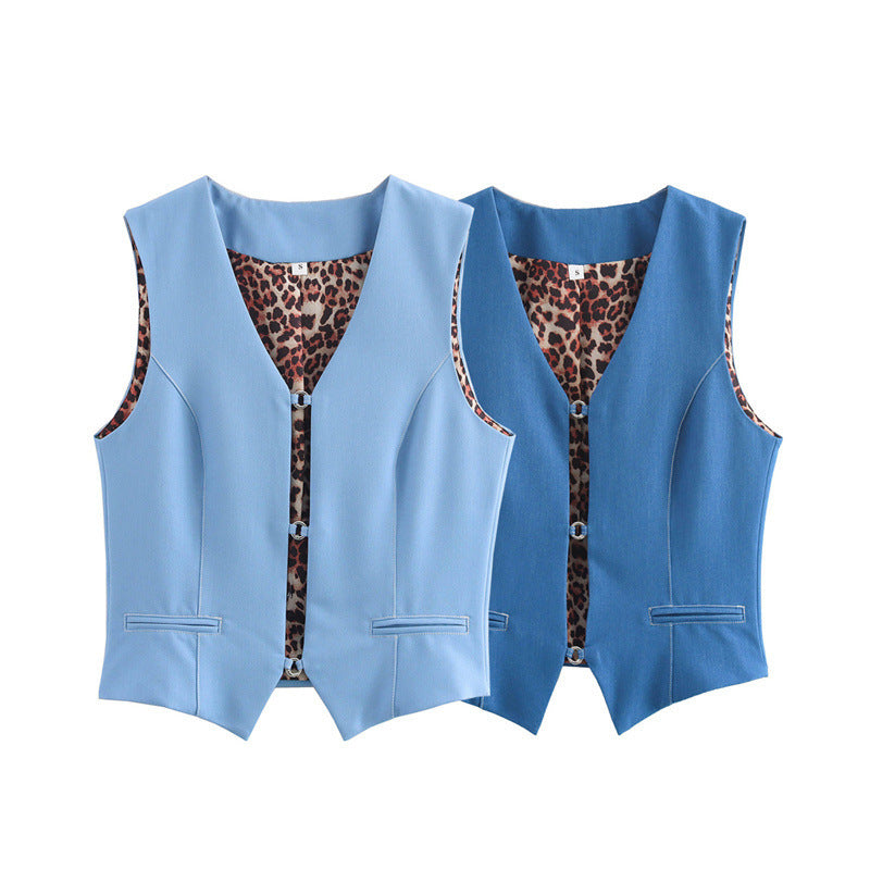 Women’s Solid Colour Denim Vest - Denim vest