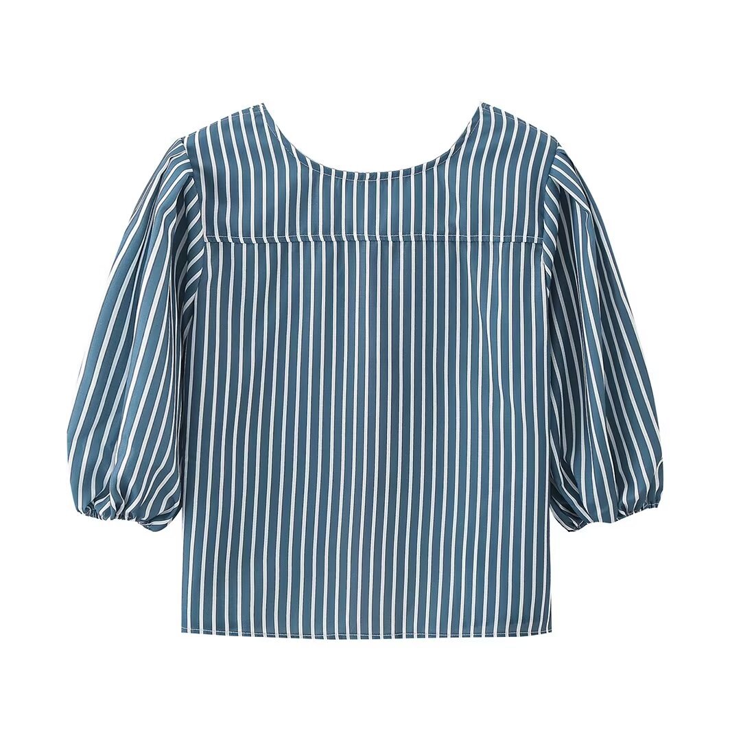 Women’s Striped Bow Lace-up Top - Blouse