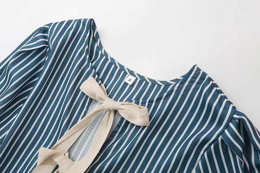Women’s Striped Bow Lace-up Top - Blouse
