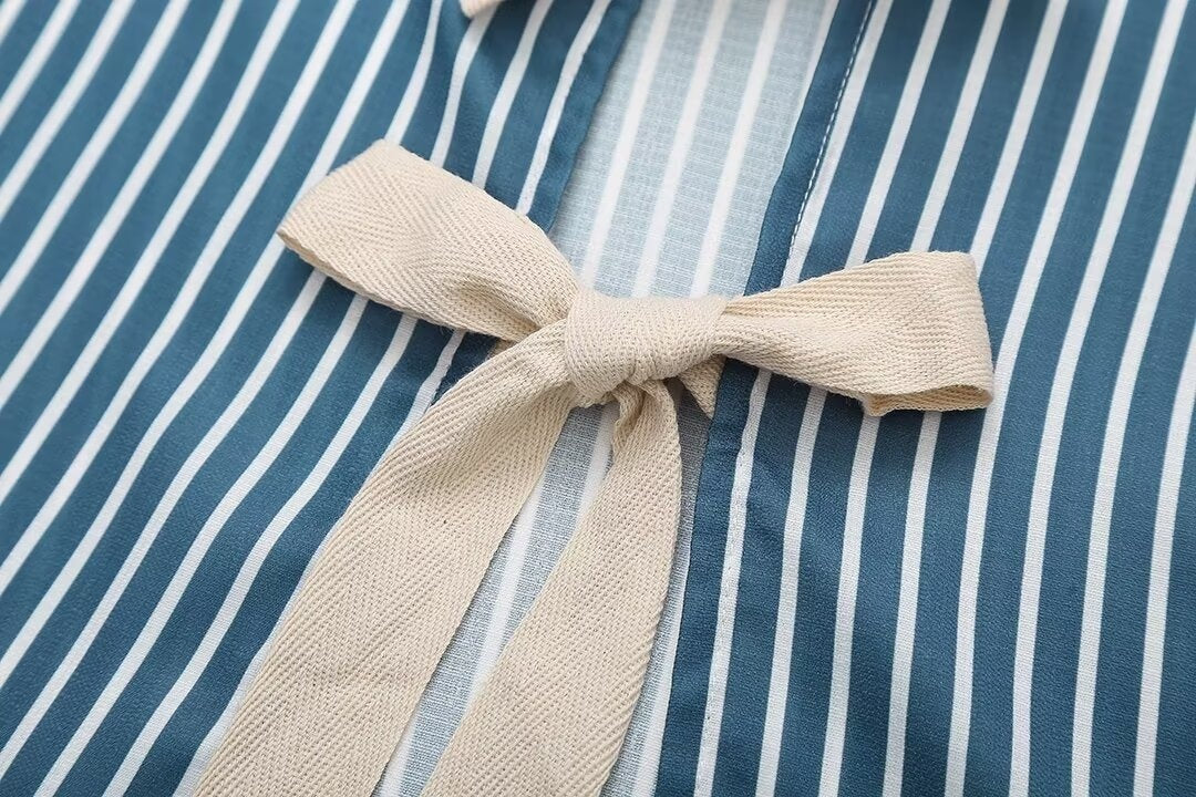 Women’s Striped Bow Lace-up Top - Blouse
