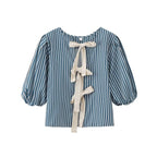 Women’s Striped Bow Lace-up Top - Picture Color / L - Blouse