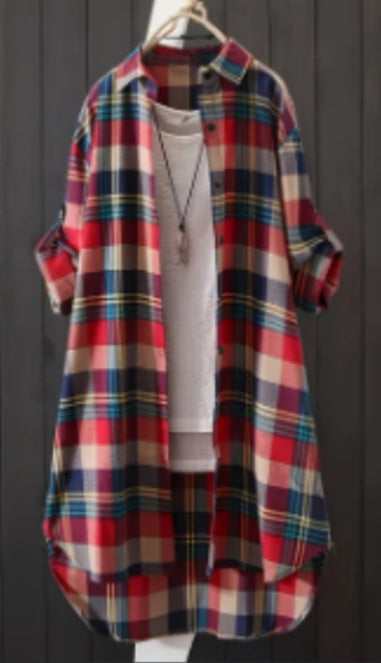 Women’s Stylish Plaid Printed Shirt - Tunic