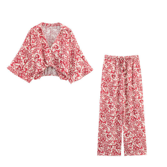 Summer Top with Wide Leg Pants - Women’s summer suit