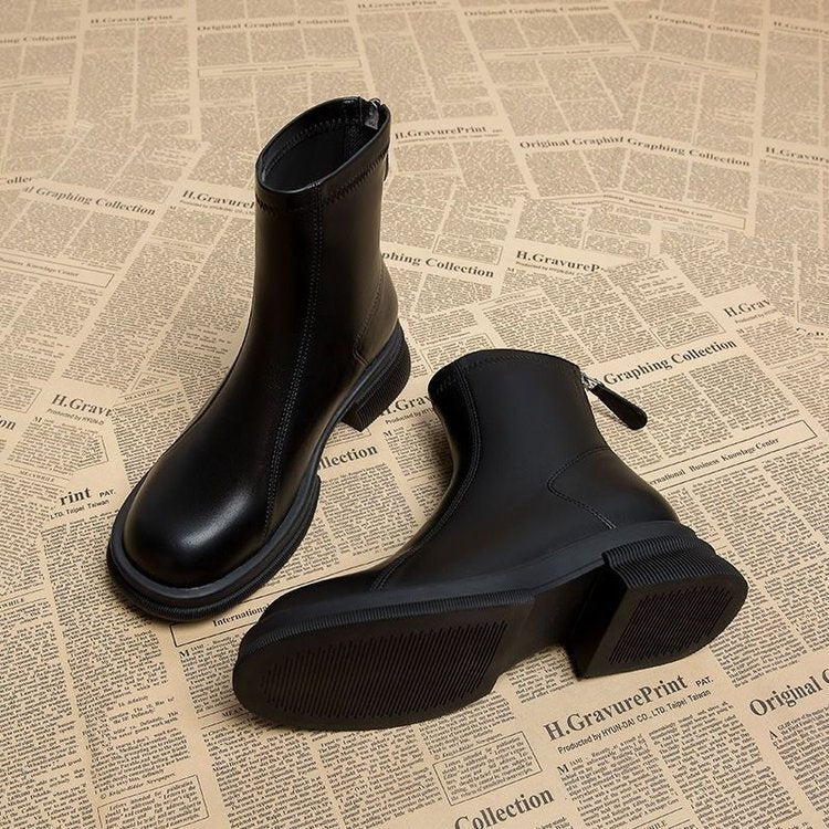 Women’s Thick Heel Flat Ankle Boots - Black Plus Velvet / 35 - Women’s boots