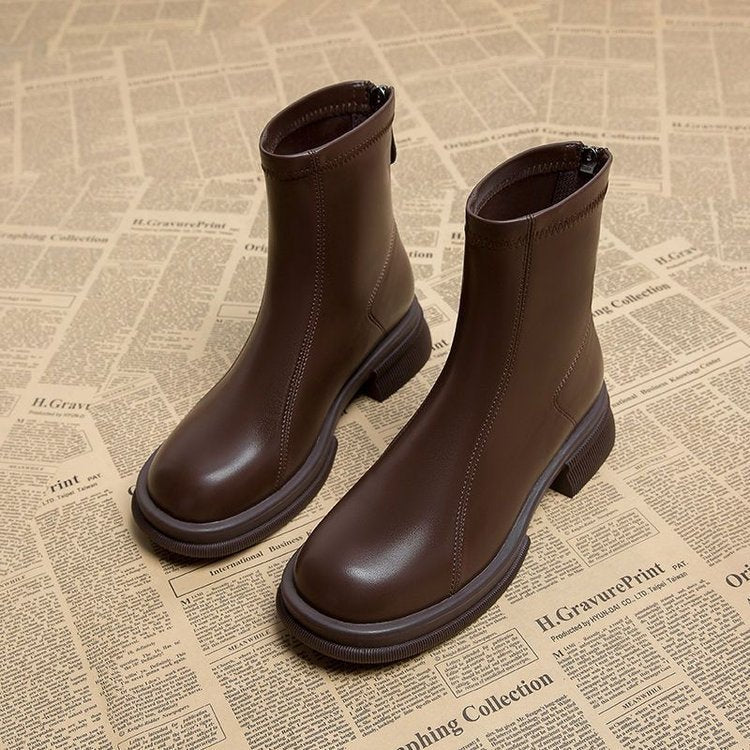 Women’s Thick Heel Flat Ankle Boots - Brown Single Liner / 35 - Women’s boots