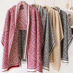 Women's Thickened Warm Office Cloak,  Dual-use Wool Blanket, Plaid Cloak