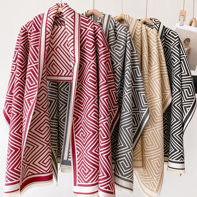 Women's Thickened Warm Office Cloak,  Dual-use Wool Blanket, Plaid Cloak