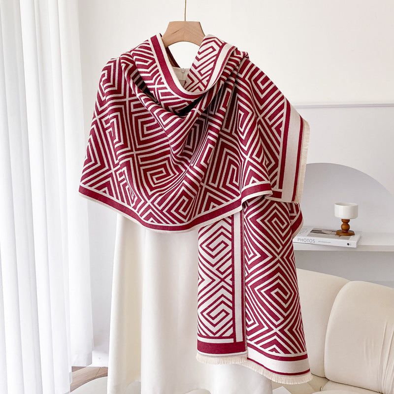 Women’s Thickened Warm Office Cloak Dual-use Wool Blanket Plaid Cloak
