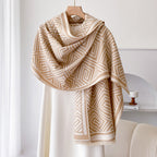 Women’s Thickened Warm Office Cloak Dual-use Wool Blanket Plaid Cloak - Beige