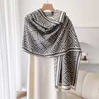 Women’s Thickened Warm Office Cloak Dual-use Wool Blanket Plaid Cloak - Gray