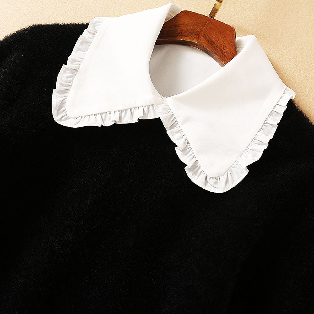 Women’s Three-Pieces Suit Wooden Ear Shirt With Mohair Sweater And Plaid Wide-leg Pants - Women’s Suit