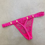 Women’s Transparent Rhinestone Letter Lace Shorts - Peach Red / 11to15 Gold Letter / One size - Women’s Lace Shorts