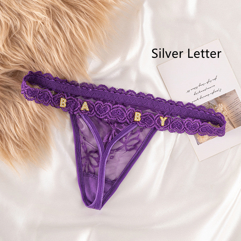 Women’s Transparent Rhinestone Letter Lace Shorts - Purple / 11to15 Silver Letter / One size - Women’s Lace Shorts