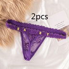 Women’s Transparent Rhinestone Letter Lace Shorts - Purple2pcs / 1to5 Gold Letter / One size - Women’s Lace Shorts