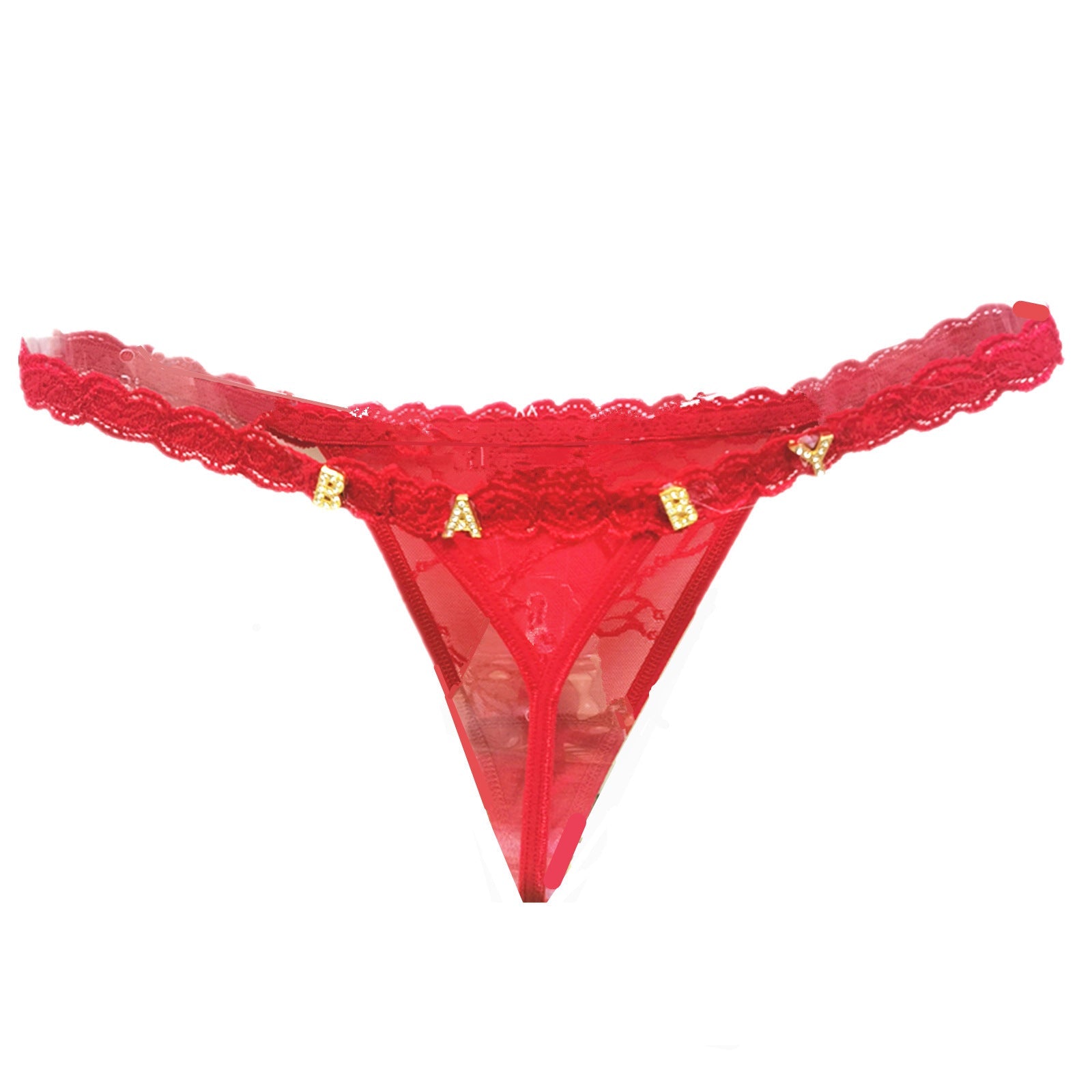 Women’s Transparent Rhinestone Letter Lace Shorts - Red / 11to15 Gold Letter / One size - Women’s Lace Shorts