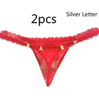 Women’s Transparent Rhinestone Letter Lace Shorts - Red2pcs / 1to5 Silver Letter / One size - Women’s Lace Shorts
