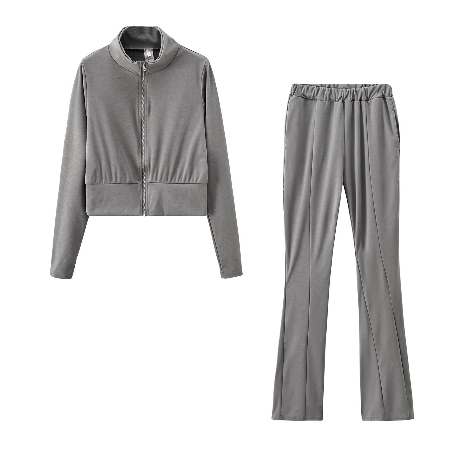 Women’s Two-pieces Solid Colour Sports Suit - Grey / 2XL - Tracksuit