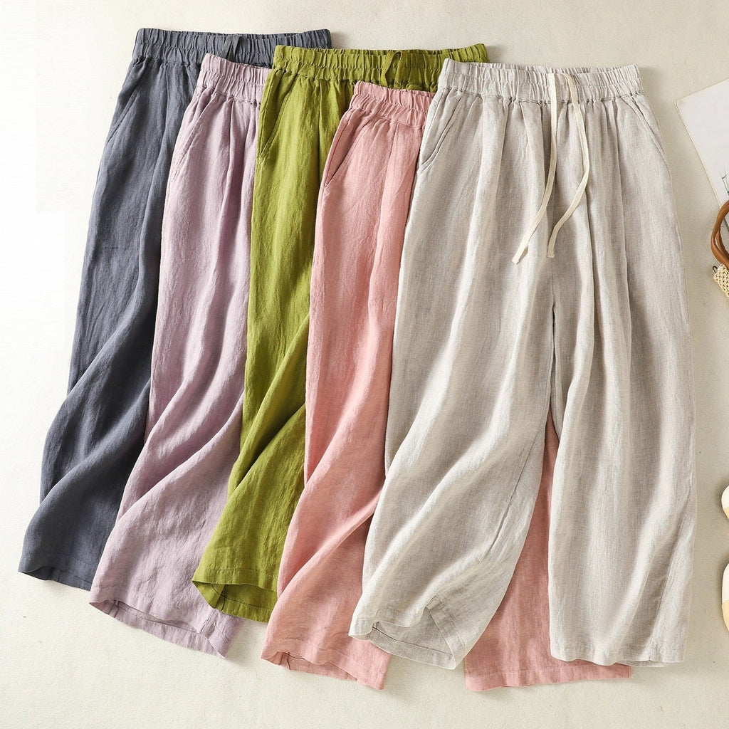 Women’s Wide Leg Cotton Linen Summer Pants - Wide leg trousers