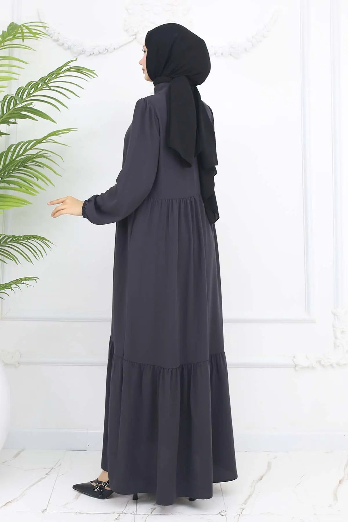 Mec Zippered Abaya With Gathered Detail