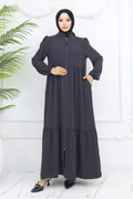 Mec Zippered Abaya With Gathered Detail