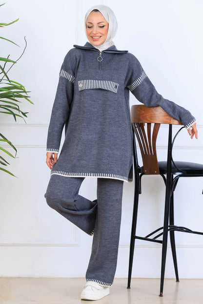 Mec Zippered Collar Knitwear Suit
