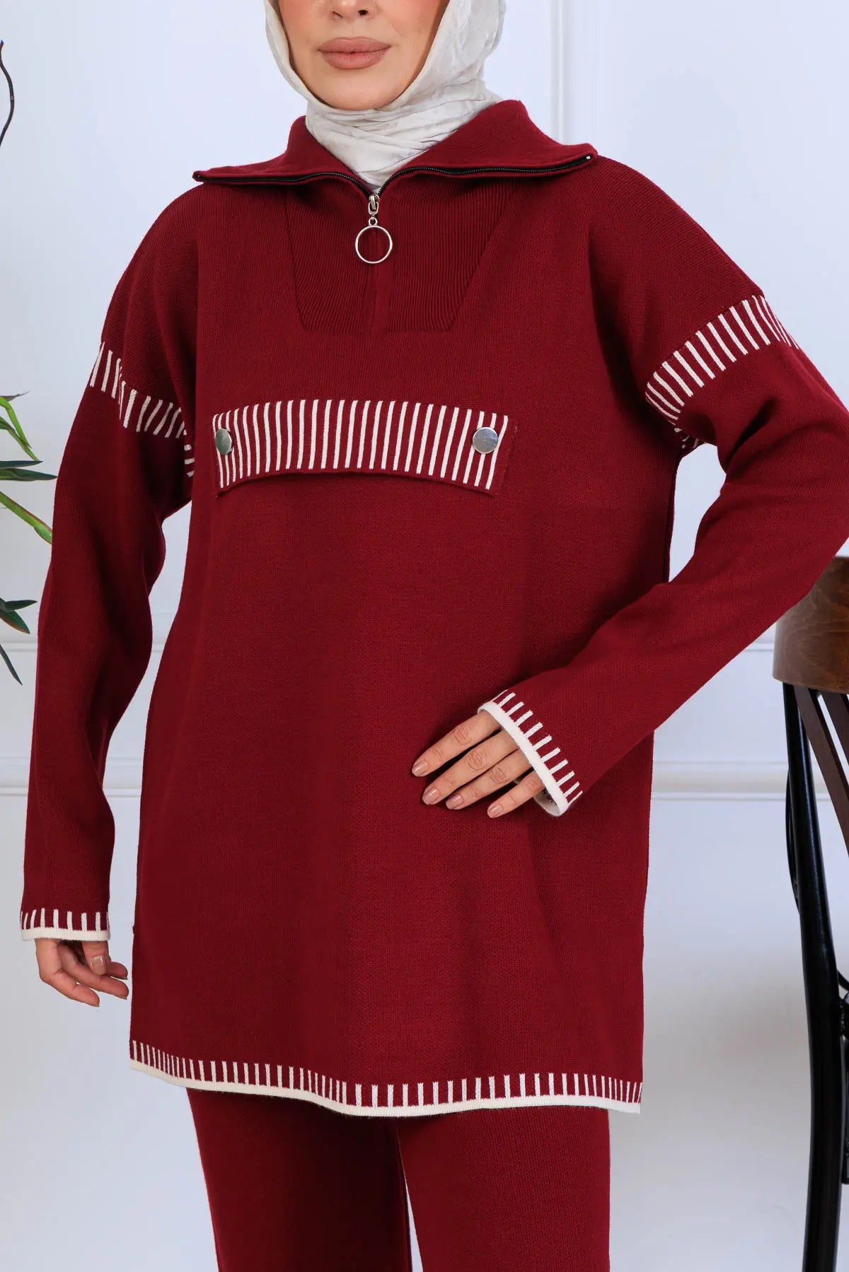 Mec Zippered Collar Knitwear Suit