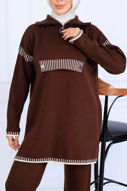 Mec Zippered Collar Knitwear Suit