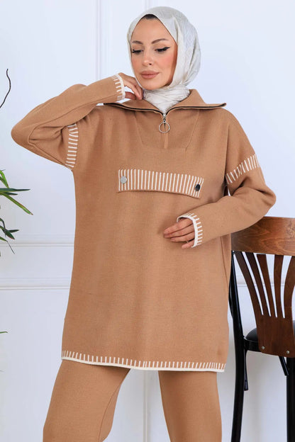 Mec Zippered Collar Knitwear Suit