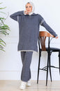 Zippered Collar Stripe-Detail Knitwear Suit in Grey – NEOMODEST, image 1