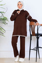Zippered Collar Stripe-Detail Knitwear Suit in Brown – NEOMODEST, image 1