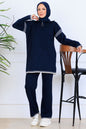 Zippered Collar Stripe-Detail Knitwear Suit in Navy Blue – NEOMODEST, image 1