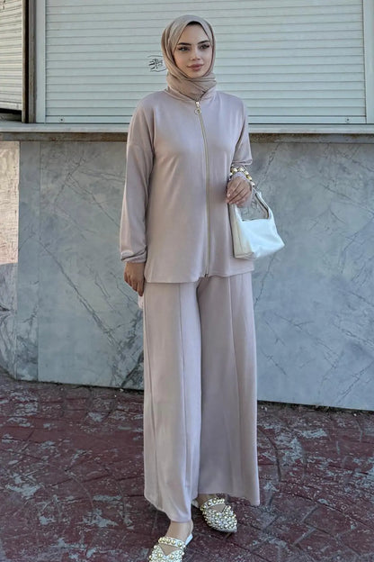 Zippered Two Piece Suit | Beige – NEOMODEST product image 2