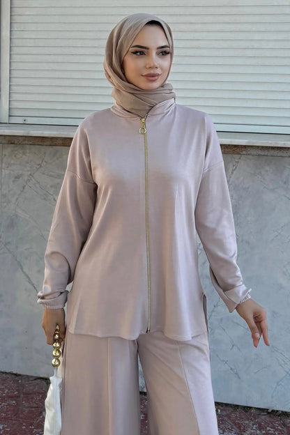 Zippered Two Piece Suit | Beige – NEOMODEST product image 3