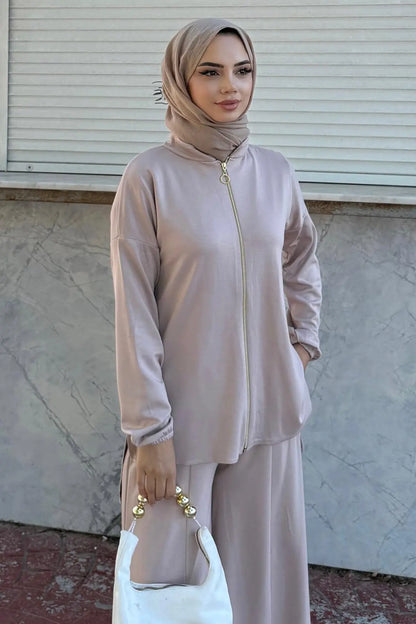 Zippered Two Piece Suit | Beige – NEOMODEST product image 4
