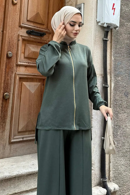 Zippered Two Piece Suit | Khaki – NEOMODEST product image 2